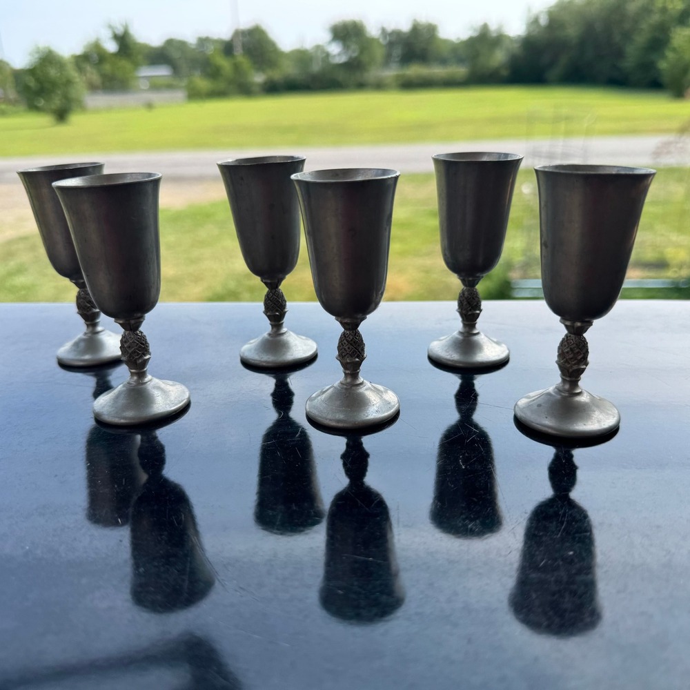 International Pewter Pineapple Stem Cordial Goblets MINITURE Vintage